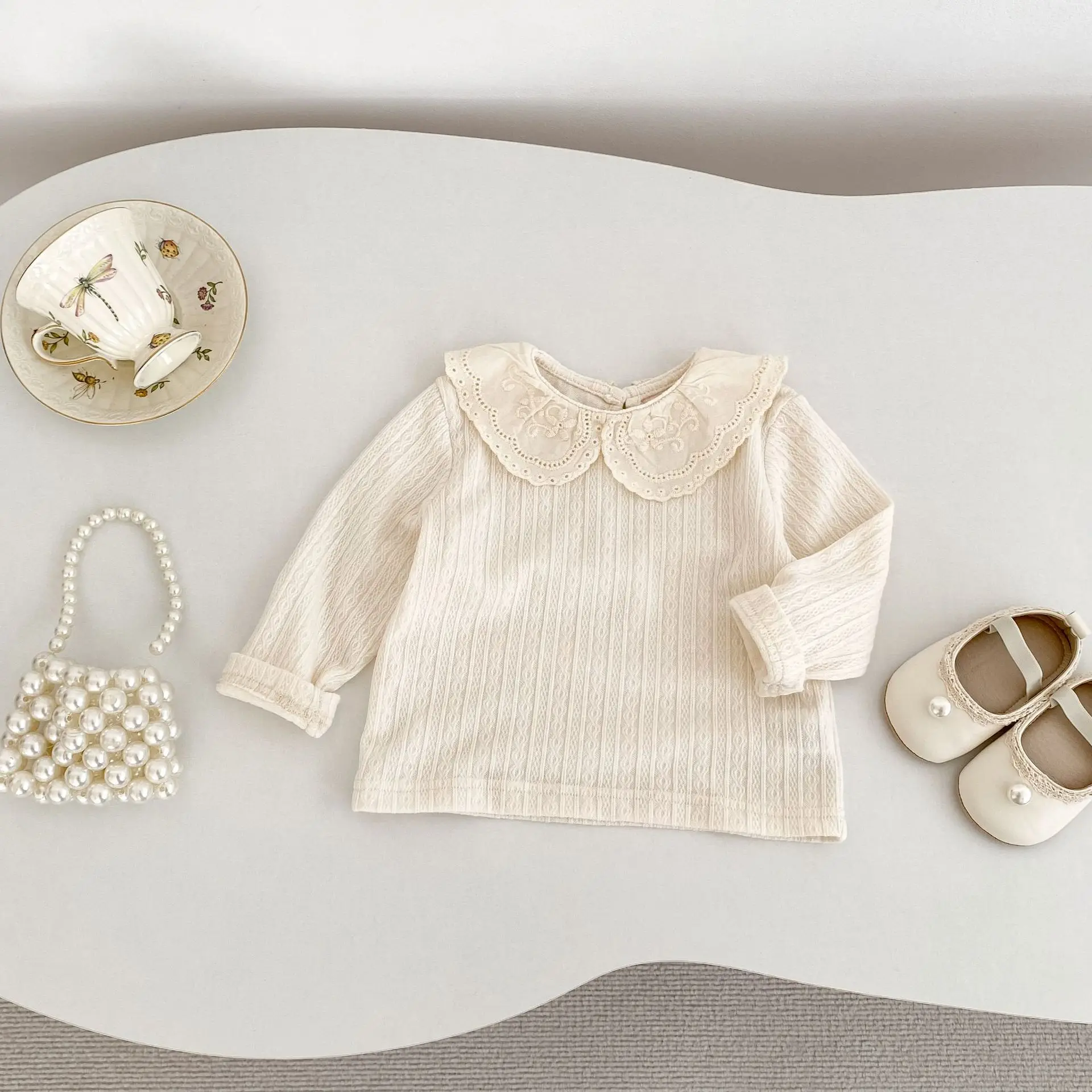 

‌2025 Autumn Newborn Baby Girls Knit Tops White Long Sleeve Cute Blouse for Infant Toddler 0 To 4 Years