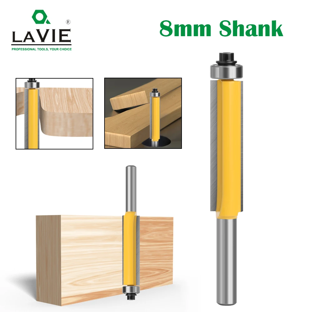 

LAVIE 8mm Shank Long Blade Flush Trim Router Bit With Bearing For Wood Template Pattern Bit Tungsten Carbide Milling Cutter