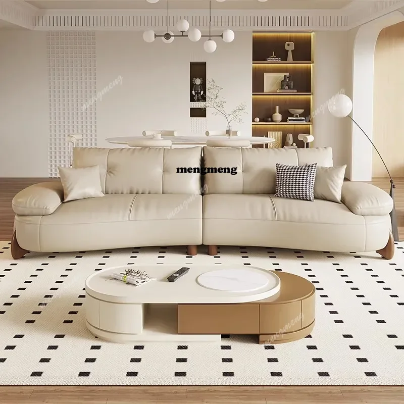 Durable leather living room, down cotton candy, curved first layer cowhide sofa, high-end