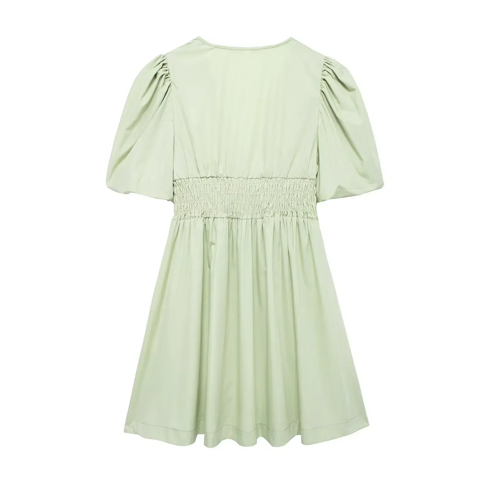 فستان نسائي قصير برقبة على شكل حرف V مطوي ، أكمام قصيرة ، خصر مرن ، زخرفة بفيونكة ، موضة كلاسيكية ، قصيرة ، جديدة