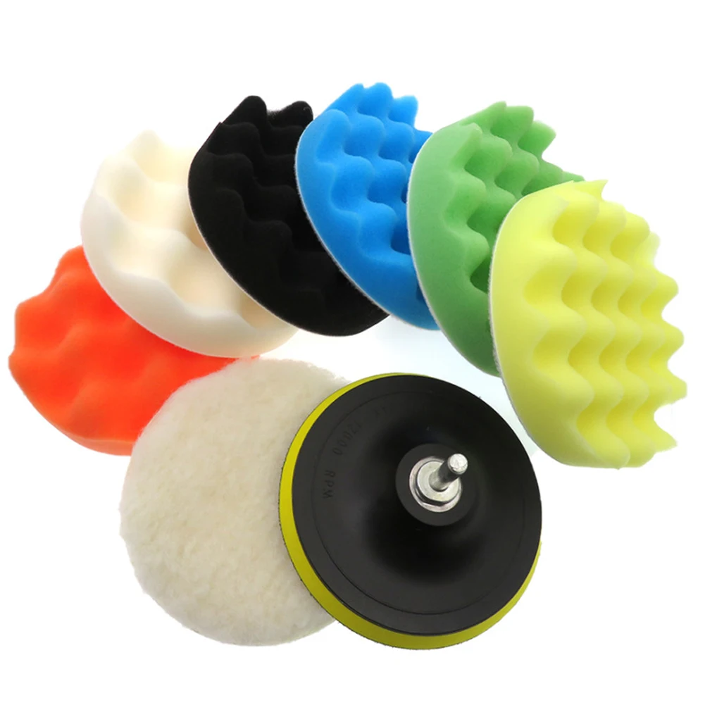 طقم وسادات تلميع عجلات السيارة ، شمع إسفنجي ، تلميع إسفنجي ، مثقاب صوف ، 5 "، 9" #4