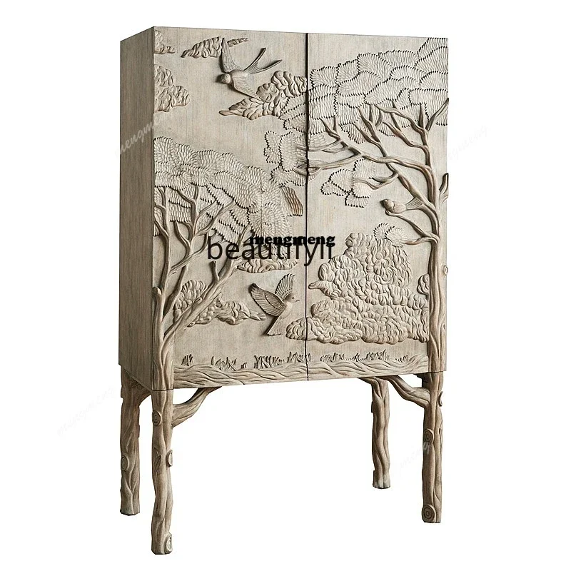 

ss8350 Medieval side cabinet retro carving art light luxury French wine cabinet decorative cabinet American country