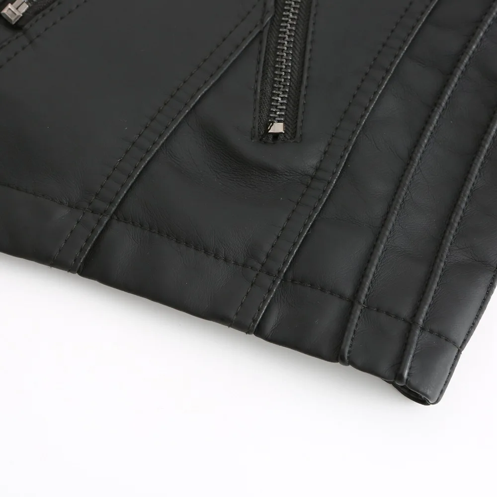 Spring Autumn Leather Jacket Women Slim Fit Motor Biker PU Leather Short Coat Stand Collar Ladies Zipper Outerwear