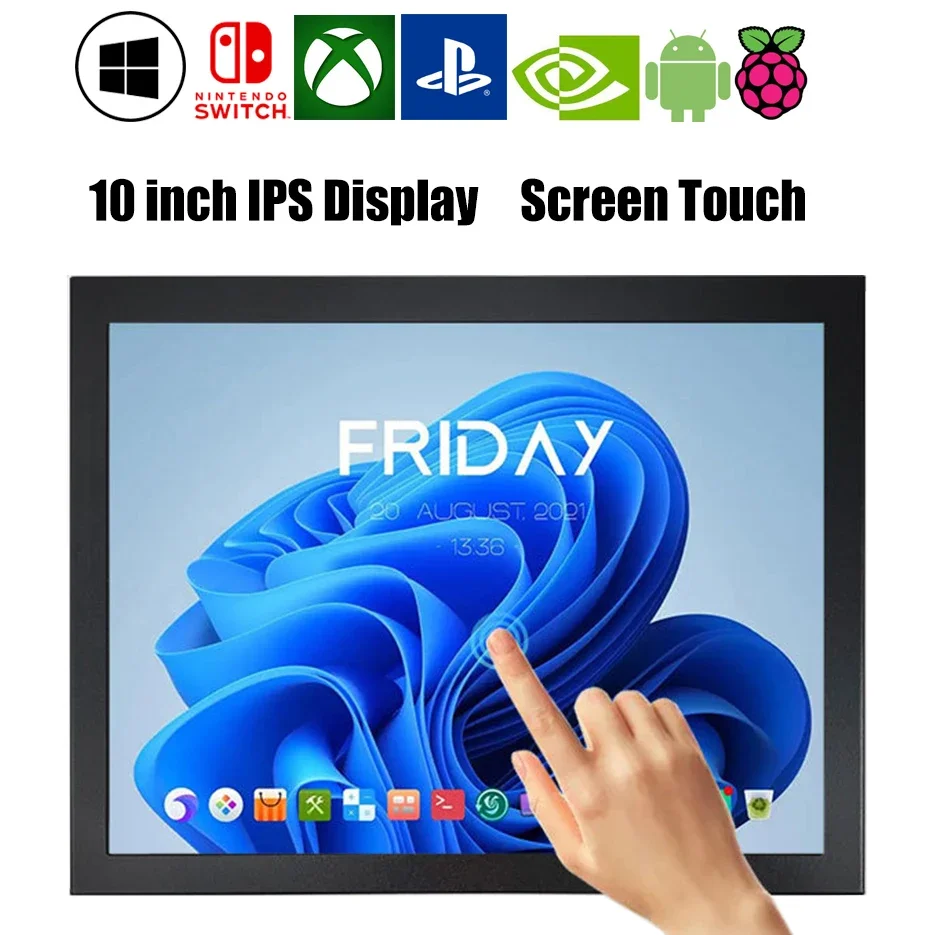 10 Inch IPS Touch Screen HDMI-compatible LCD for Raspberry Pi Orange Pi Windows PC Display with Cortical Case Portable Monitor