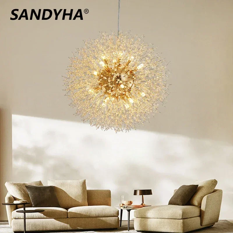 

SANDYHA Nordic Pendant Light Dandelion Crystal Design Chandelier Led Lamps for Living Room Dining Table Bedroom Decoration Home