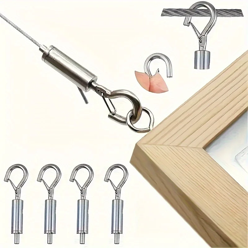 6PCS Stainless Steel Cable Lock - Adjustable Hook-Eye Tensioner, Portable Hanging for Home/Office/Camping/Decor