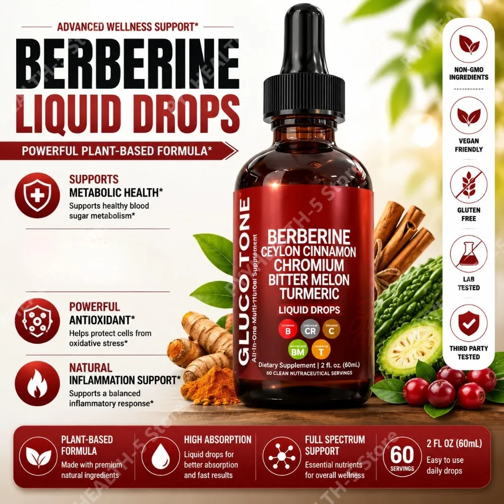 Liquid Berberine Herbal Blend with Bitter Melon Chromium Apple Cider Vinegar and Turmeric Daily Nutritional Support 60ml