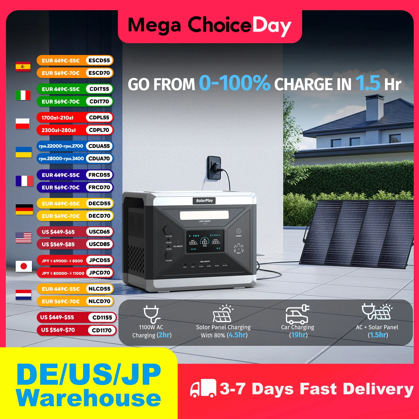 

Портативная солнечная электростанция SOLARPLAY Q2501, аварийный складной комплект фотоэлектрических пластин, 2400 Вт, 2160 Втч, перезаряжаемая батарея Lifepo4