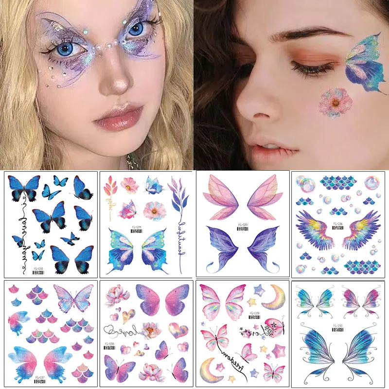 Glitter Butterfly Fairy Wings Tattoo Sticker Temporary Waterproof Eyes Face Arm Body Art Fake Tattoos Sexy Women Makeup Products