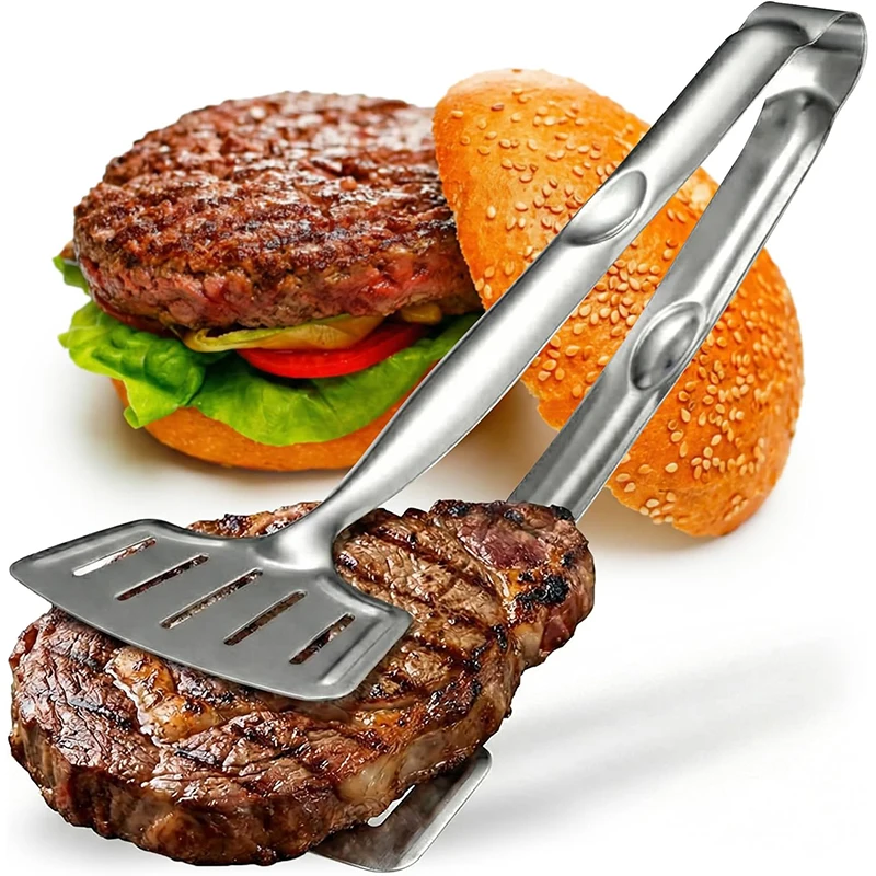 Grip Right Turner Tongs Kitchen Discovery Dual Spatulas for Safe Lifting of Fish Burgers Pancakes Cutlets Stainless Steel
