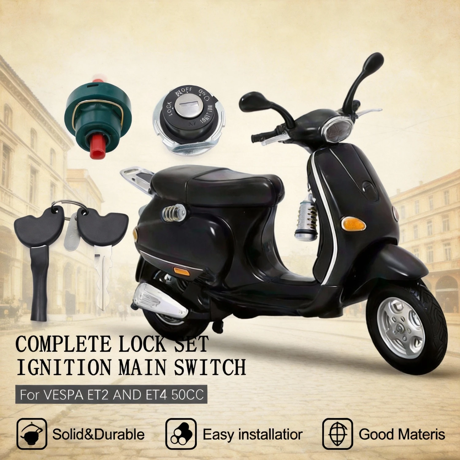 Motorcycle Ignition Switch Supplies Replacement with Key stroke scooter Lock Set kit For VESPA ET2 AND ET4 50CC accessories moto