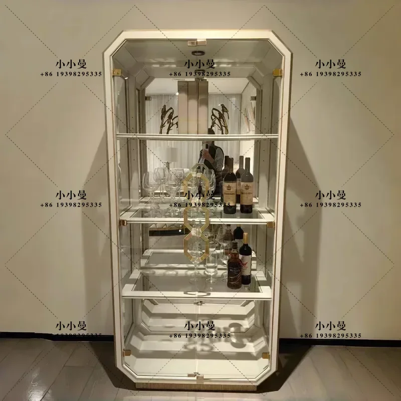 for American Solid Wood Wine Cabinet Shining Stars Light Luxury Glass Display Cabinet Living Room Home Wall Modern Simplicity