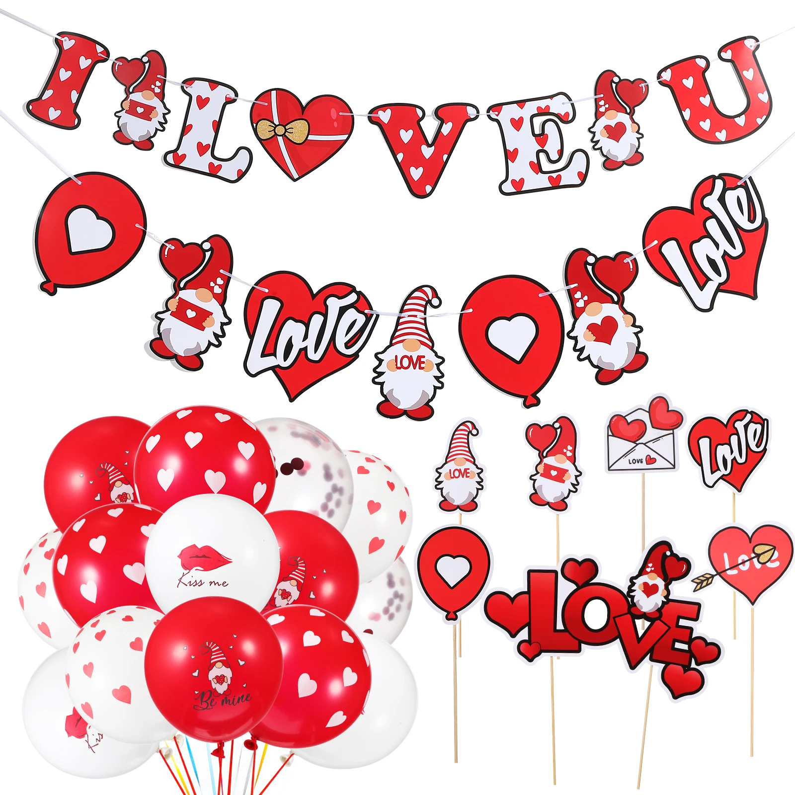 

Valentines Day Decor Kit Romantic naments Banner Balloons Set Valentine Decoration Combo DIY Party Supplies Holiday Decorations