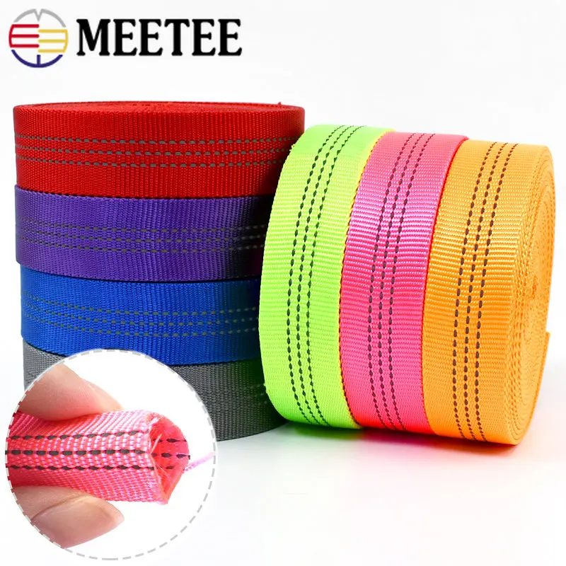 5/10Meter Nylon Tubular Webbing Tape 25mm Double-layer Reflective Band Backpack Bag Strap Seat Belt Dog Leash Sewing Accessories