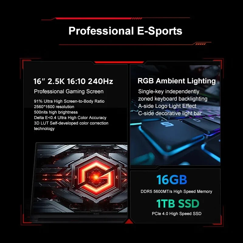 Xiaomi Redmi G Pro E-Sport Gaming Laptop 2024 Intel i9-14900H RTX4060 8GB GPU 16G RAM 1TB SSD 16 "240Hz 2.5K Notebook da gioco