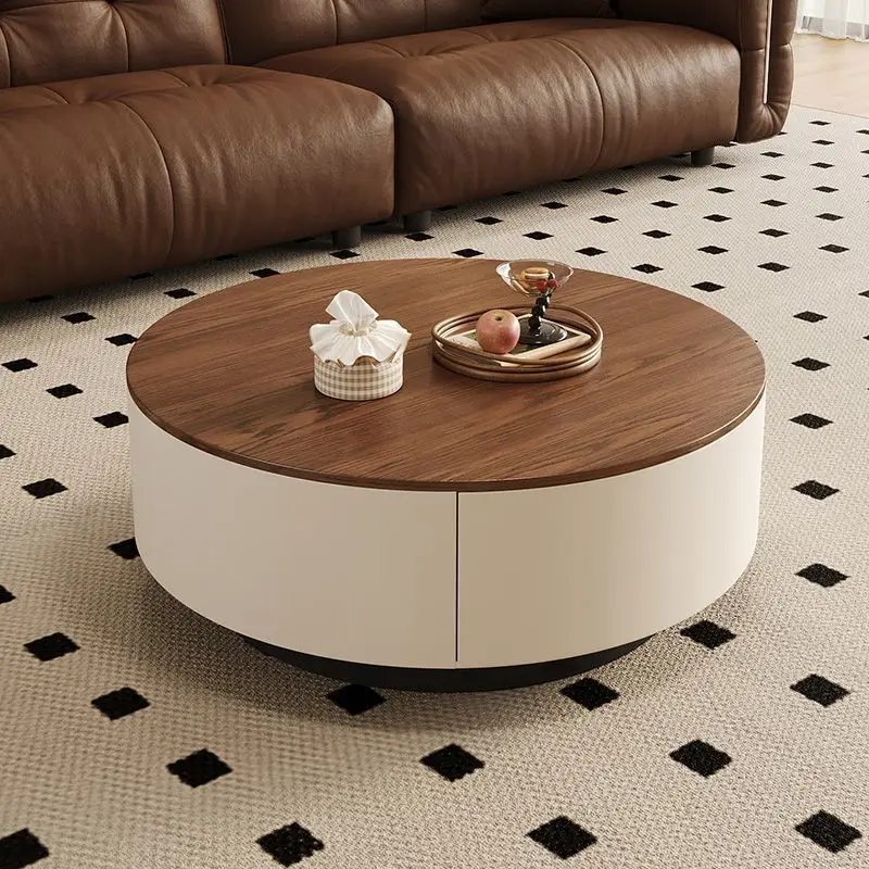 

Medieval style rock slab round coffee table living room home light luxury advanced simple ancient style walnut Italian co