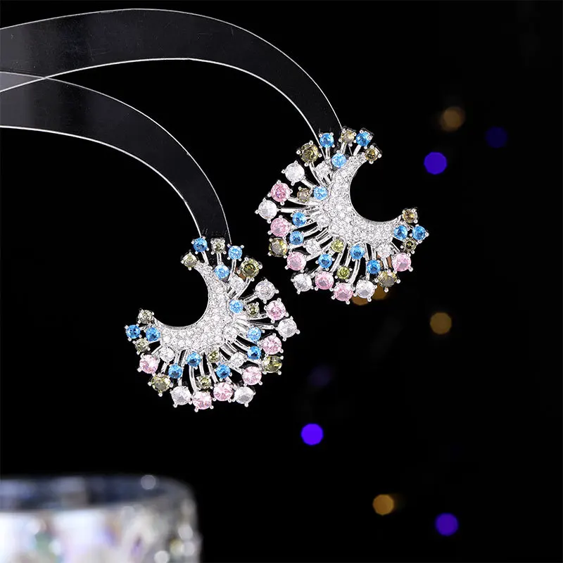 FXLRY Personality 925 Silver Needle encrusted Zircon Colored candy color C-shaped earrings For Women Fashion jewelry