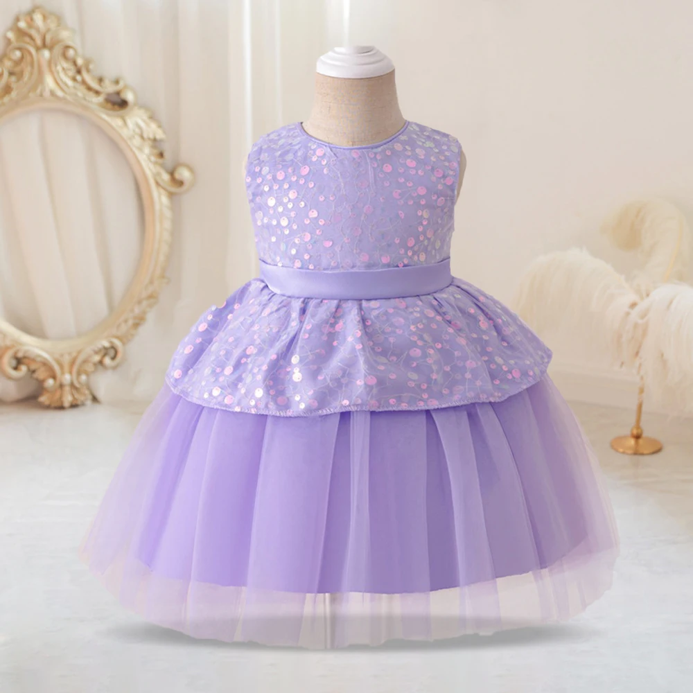 

Baby Girls Sequin 1st Birthday Party Dress For kids Sleeveless Cute Princess Clothes Tulle Christmas Wedding Evening Children Cl