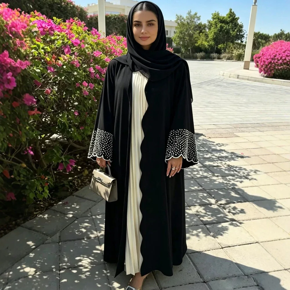 Eid Women Abaya Beading Dress Cardigan Robe Muslim Open Dresses Islam Ramadan Kaftan Dubai Morocco Abayas Vestidos Jalabiya