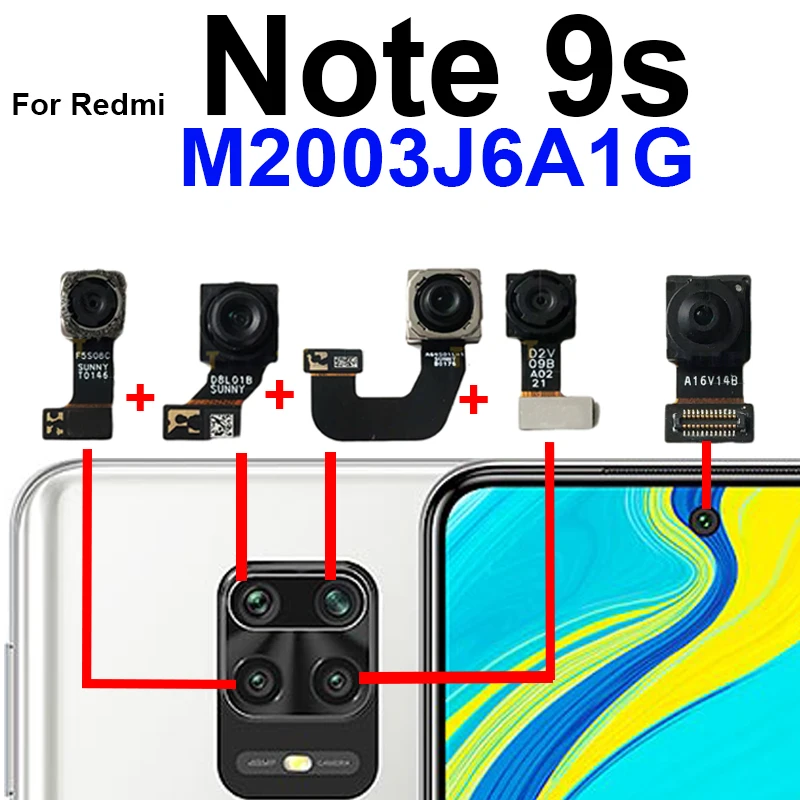 Front Back Camera For Xiaomi Redmi Note 9S M2003J6A1G Rear Front Small Selfie Facing Ultrawide Camera Flex Cable Model Parts