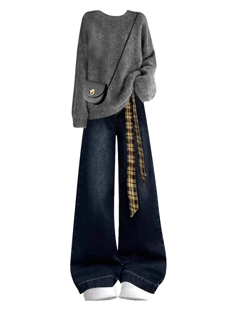 Maglione lavorato a maglia sciolto e jeans Set da due pezzi per donna Autunno Inverno Pantaloni lunghi casual a vita alta Comodo abito ampio