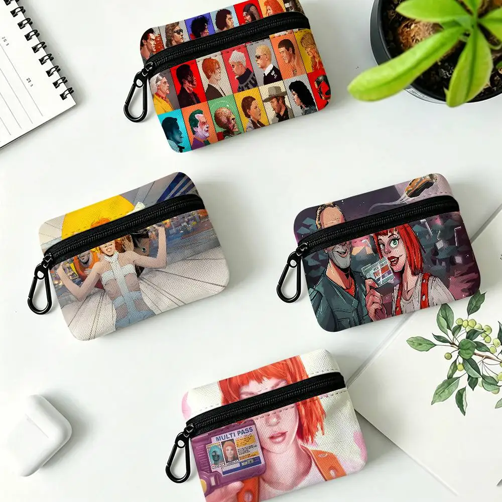 Classic Movie The F-Fifth E-Element Working White Oxford Cloth Zipper Coin Purse Lightweight Key Pouch Card Holder For Daily Use