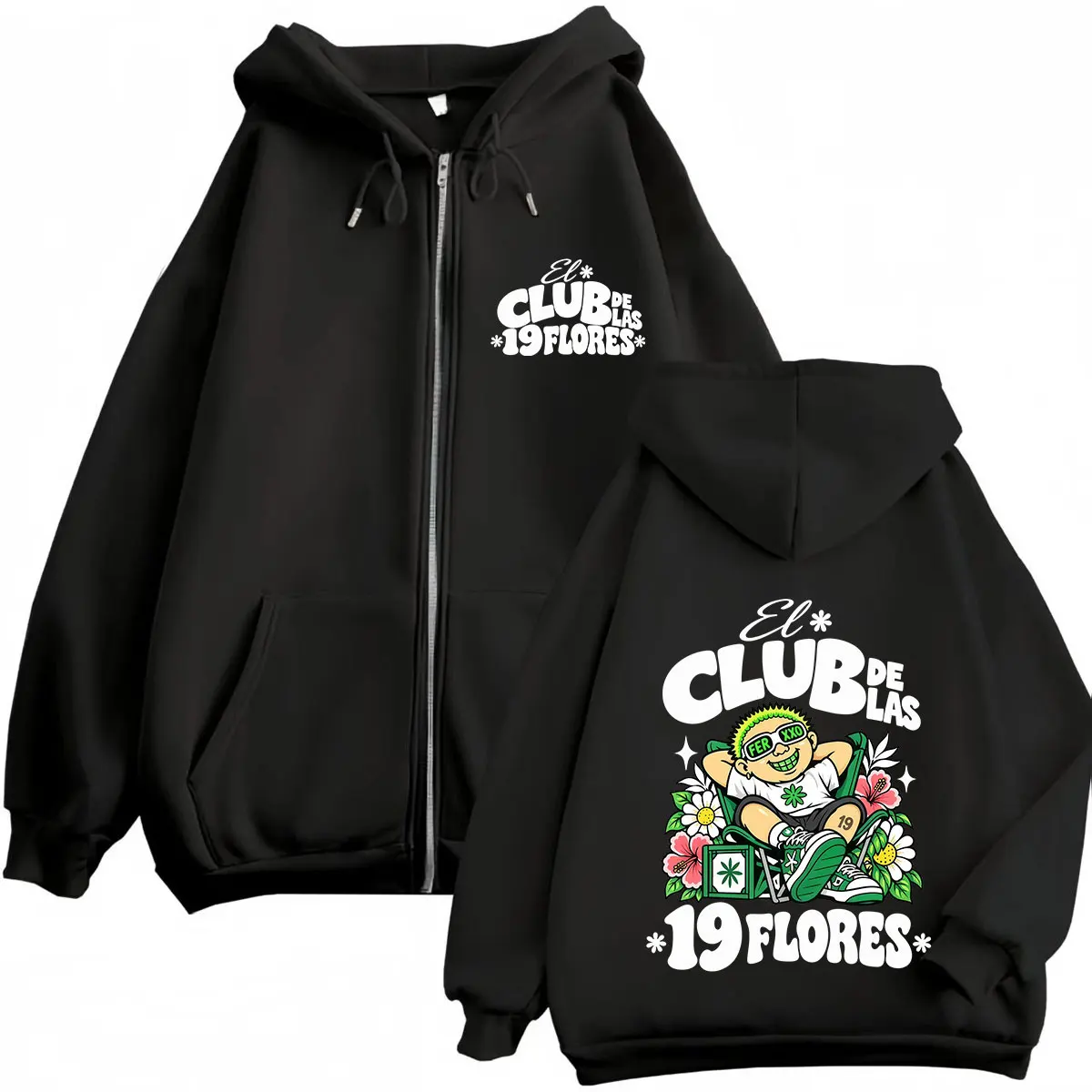Rapper Feid Ferxxo El Club De Las 19 Flores 2026 Print Zipper Hoodie Men Women Fashion Hip-hop Loose Casual Zip Up Jacket Coats