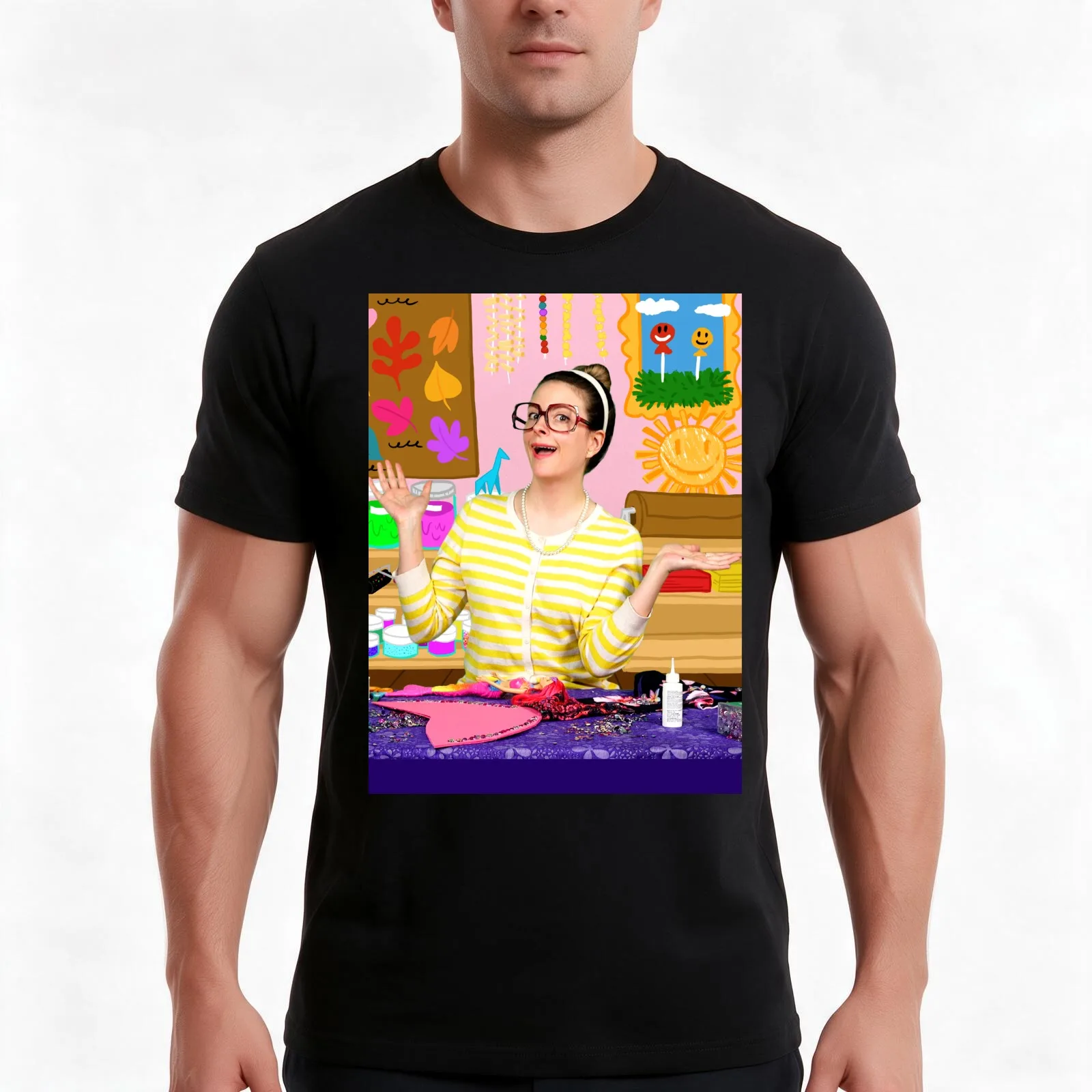 Crafty Carol Arts Camp Cool School T-Shirt, Summer Casual Cotton Tee, Oversized Streetwear Tops, Vintage Graphic Print