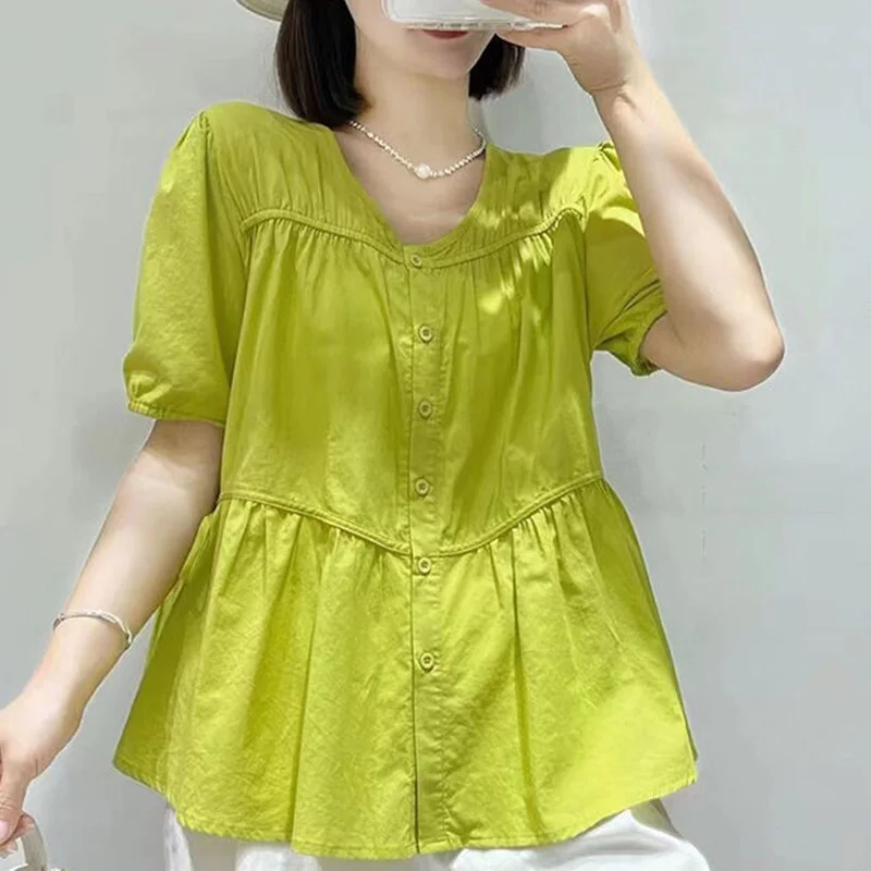 

Stylish O-Neck Spliced Loose Bandage Bow Folds Shirt Female Clothing 2023 Summer New Casual Tops Solid Color Office Lady Blouse