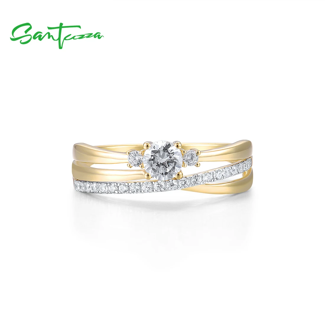 SANTUZZA anillos de oro para mujer genuino 9K 375 anillo de oro amarillo brillante blanco CZ elegante anillos de promesa regalo joyería fina