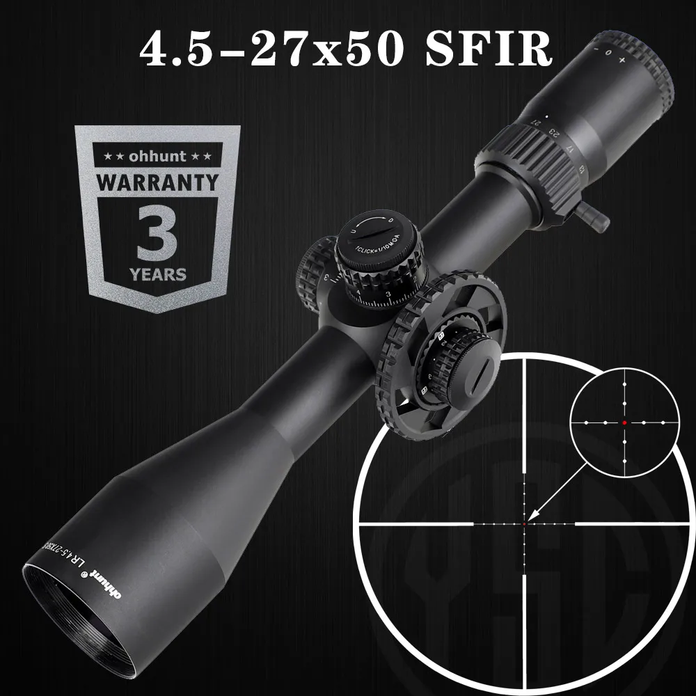 

ohhunt LR 4.5-27x50 SFIR Hunting Scope Mil Dot Glass Etched Reticle Red Illumination Side Parallax Turrets Lock Reset Scope