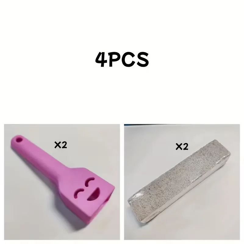 4pcs PL 2 handles 2 stones Pumice Stone Cleaning Sticks, Reusable Toilet Brush, Stain Remover for Bathroom, No Electricity Neede