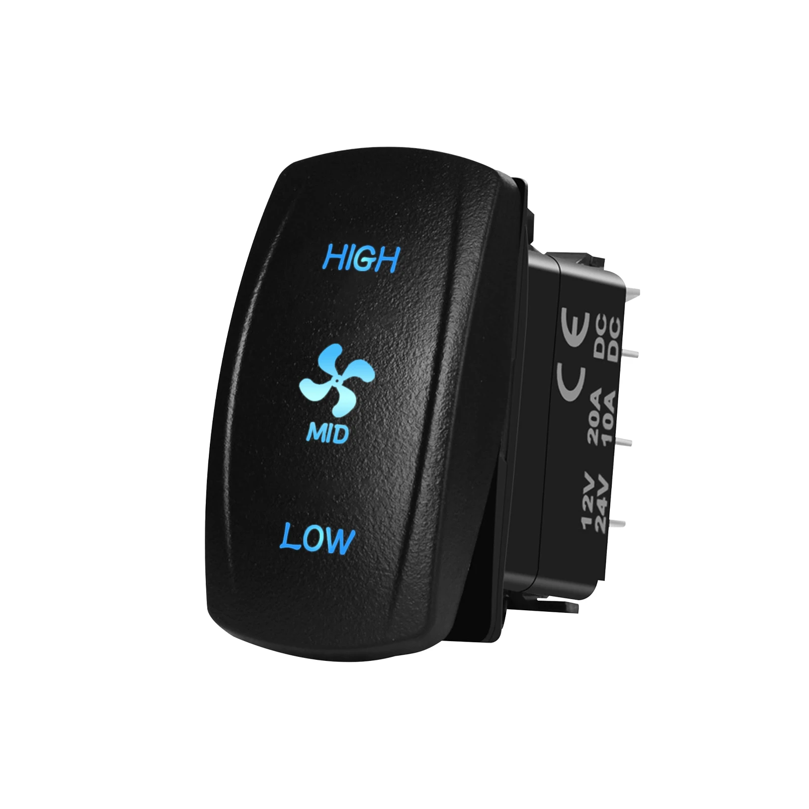 Marine Fan Rocker Switch 3 Speed HIGH/MID/LOW ON-ON-ON 12V Waterproof Boat Ventilation Fan Control Toggle Switch for RV yachts