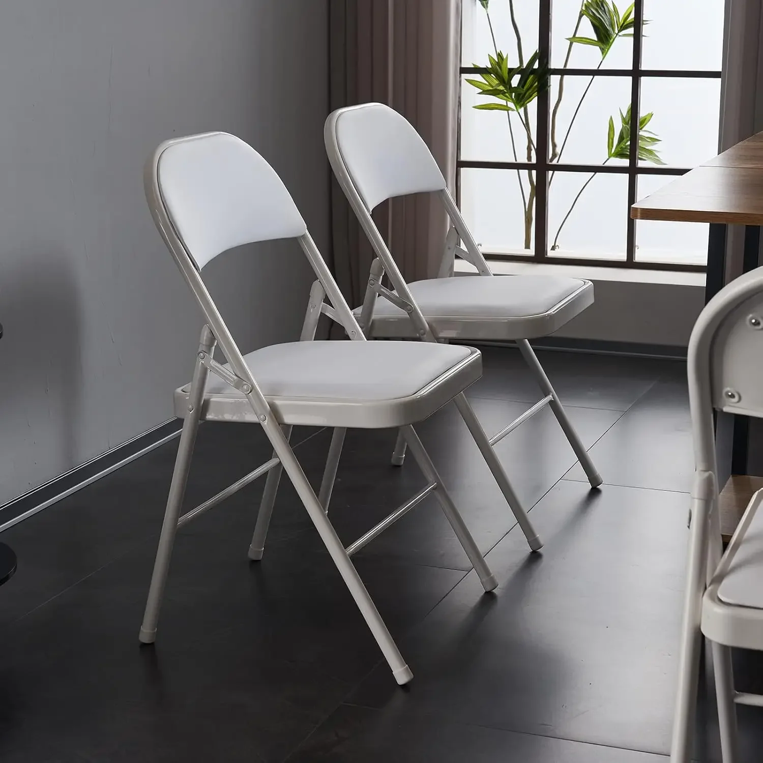 6 Pack White Folding Chairs with Padded Seats for Outdoor & Indoor,Portable Stackable Commercial Seat with Steel Frame for Event