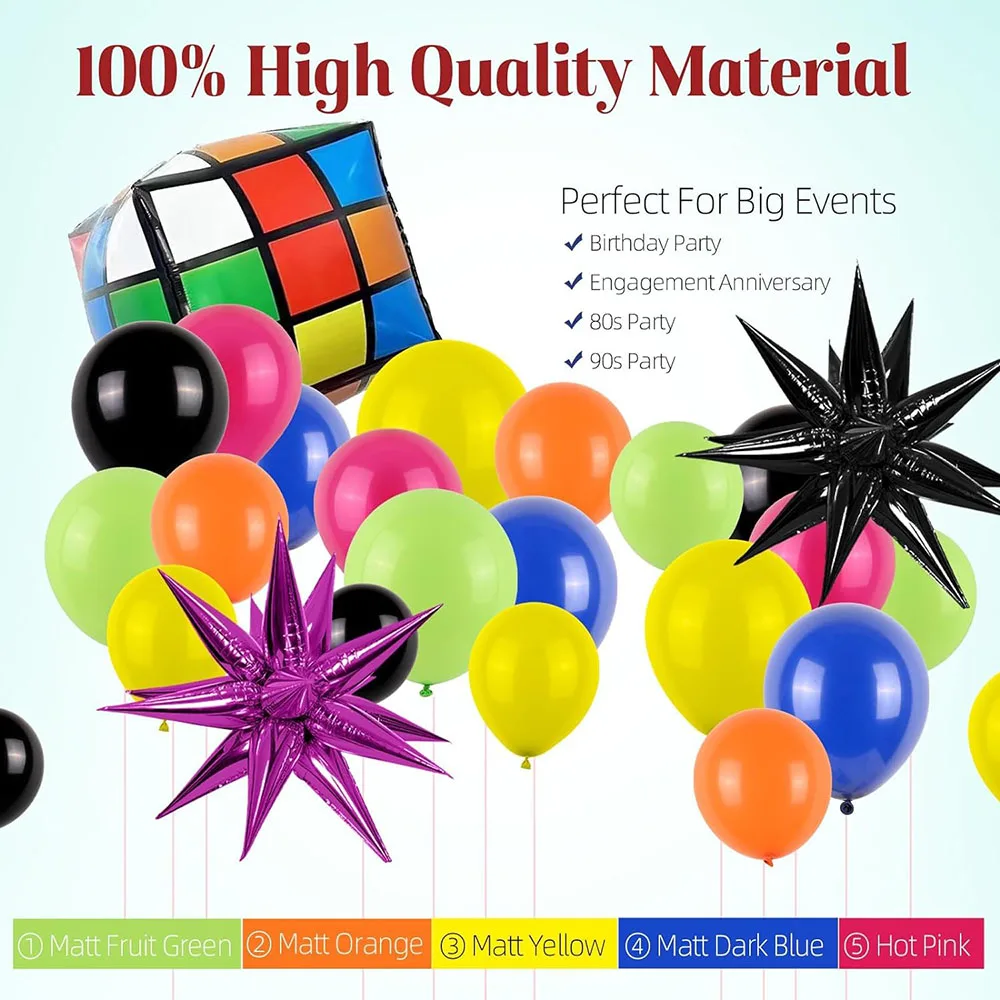 90S 80S Party Balloon Garland Arch Set, 103 Pieces 90S 80S Theme Party Decoration with 4D Dice Pink Black Star Aluminum Foil Balloon Suitable for