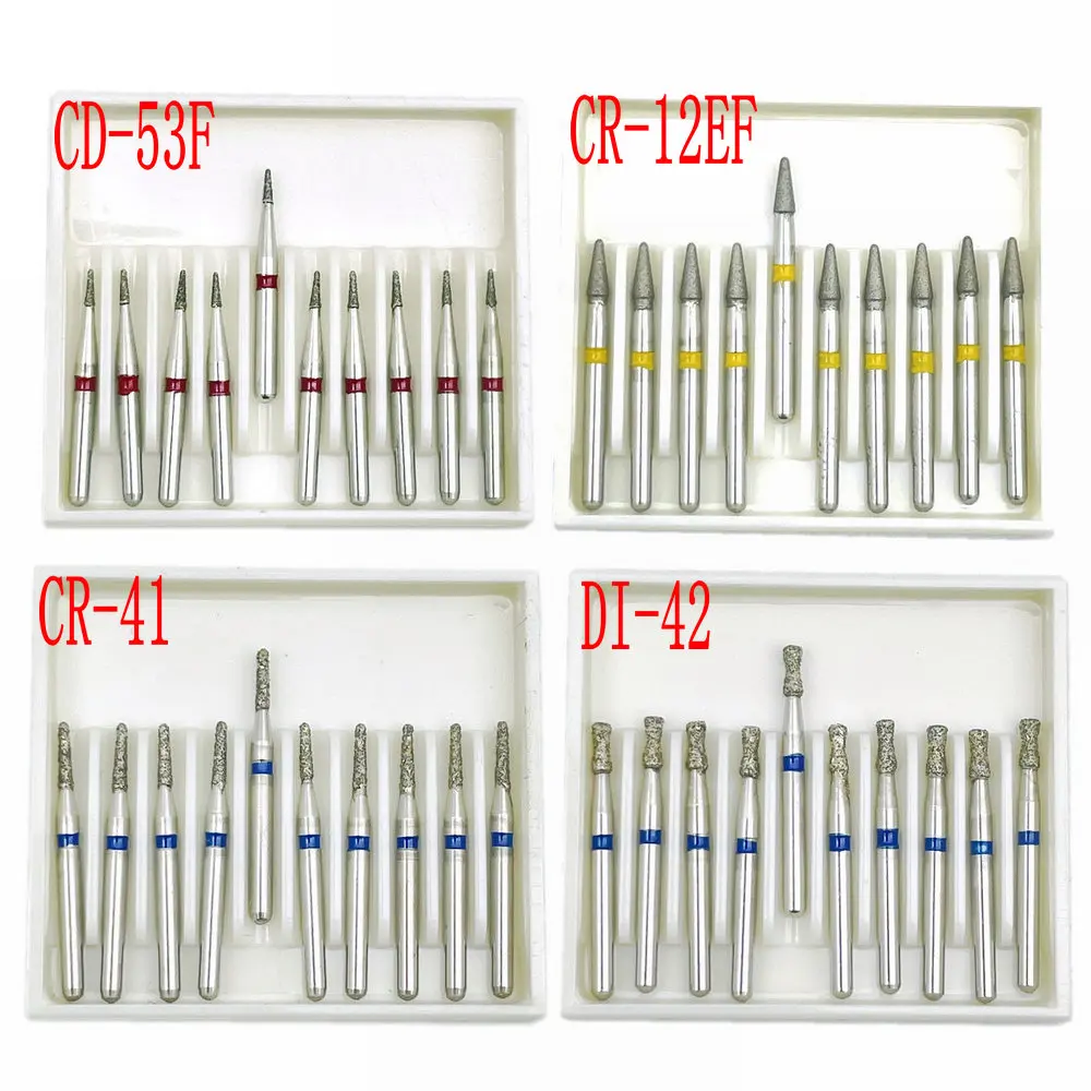 10pcs/box 1.6mm Shank Dental Diamond Burs Drill FG Diamond for High Speed Handpiece Burs Dentist Drills