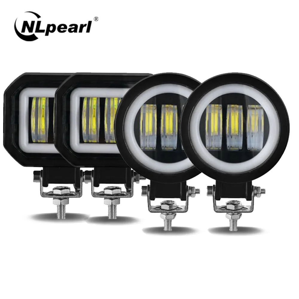 NLpearl Car 12V 24V LED Work Light Bar 30W Angel Eyes LED Light For Truck 4WD ATV Trailer Offroad Moto Driving Light Headlight