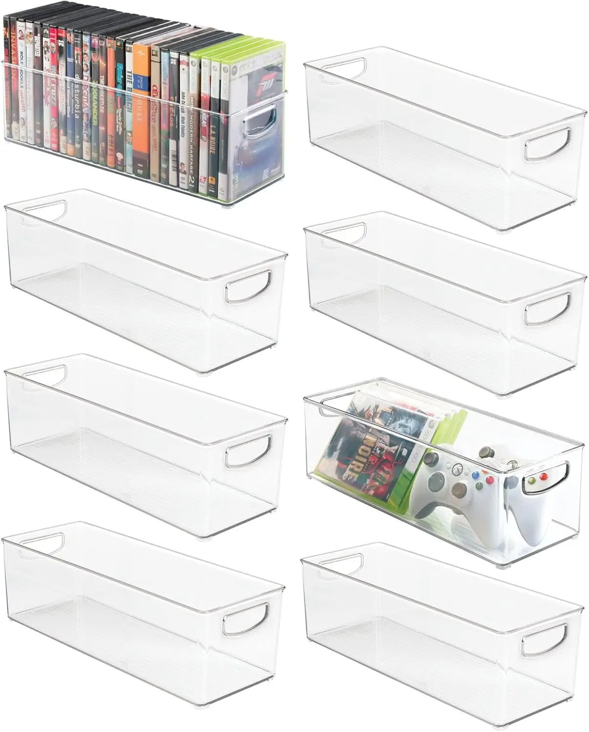 

Clear Plastic Game and DVD Storage Organizer with Handles, 8-Pack for Home Media Console and Closet