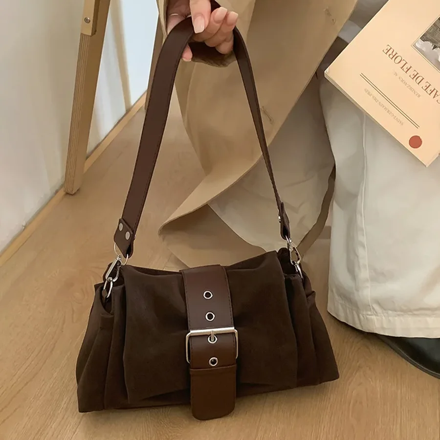 Faux Suede for Women Axillary Bags Fashion Ruched Ladies Shoulder Messenger Bag Female Handbag Small Underarm Bag Bolsa Feminina