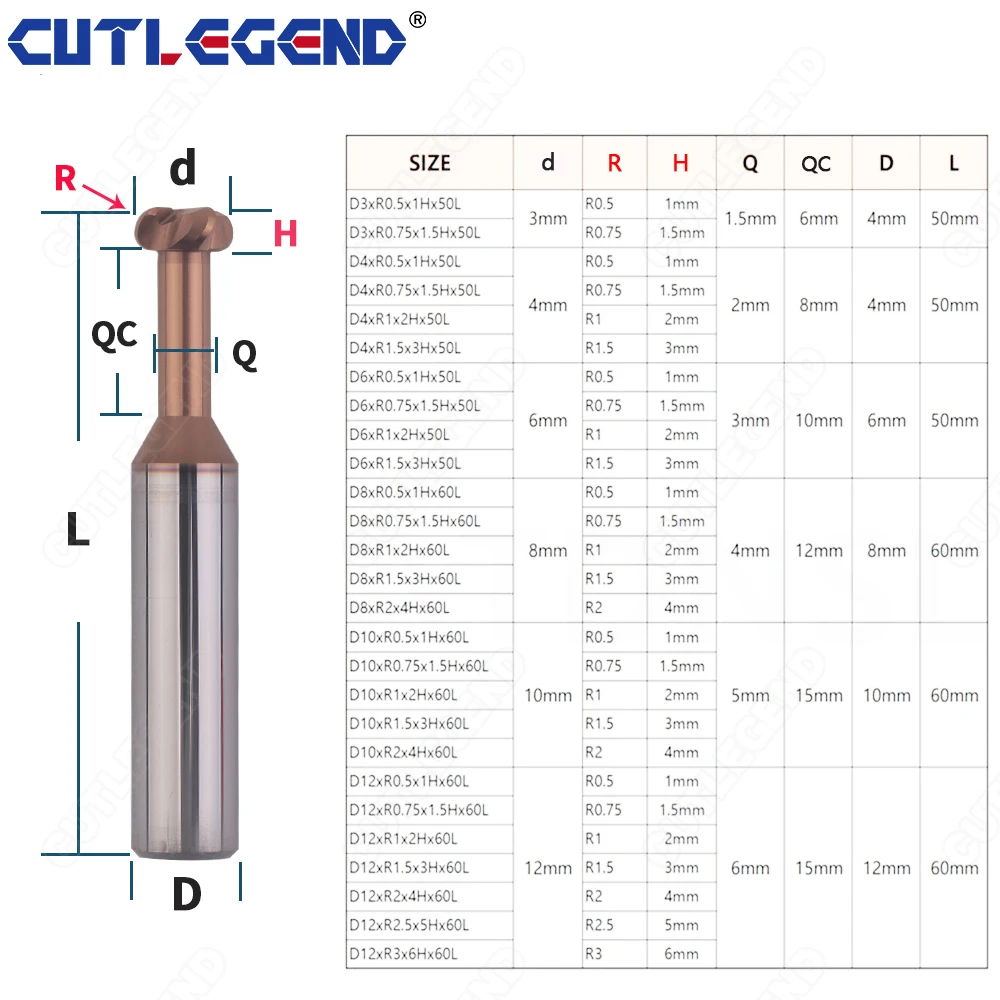 Radius Corner T Slot End Mill CNC Carbide Cutter Concave Arc Machining Steel Aluminum Tool 3mm 4mm 6mm 8mm 10mm R0.5 R1 R1.5 R2