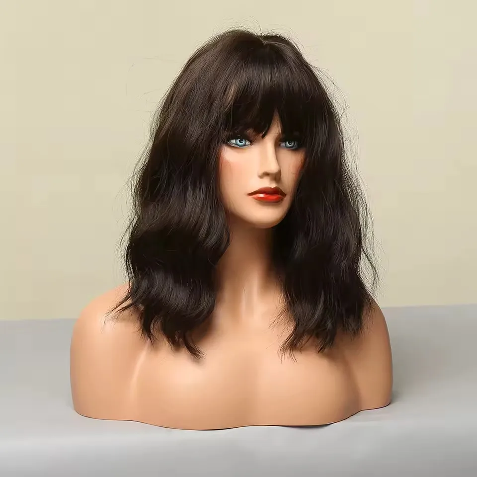 

Dark Brown Wavy Bob Wig for Women - Natural Look with Bangs | Heat Resistant