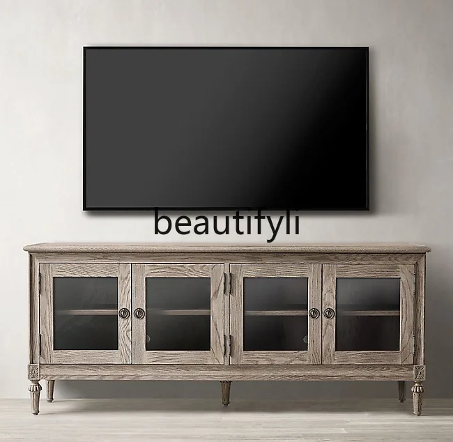 

French Country Style Solid Wood Sideboard Storage Cabinet Oak Simple Storage All Solid Wood TV Cabinet
