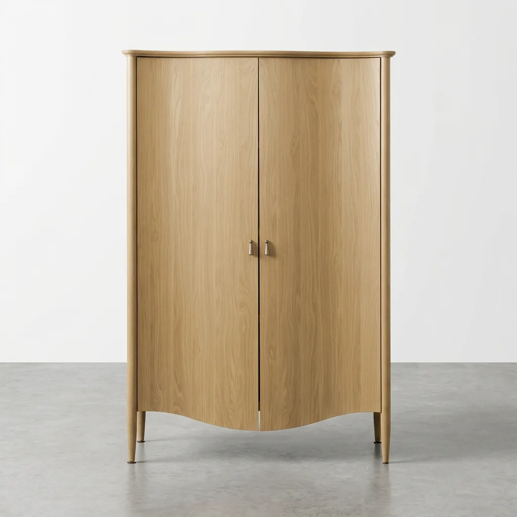 French Contemporary Wooden Wardrobe Closet with 2-Doors and Shelf Solid Ash Wood Armoire Cabinet Bedroom Furniture