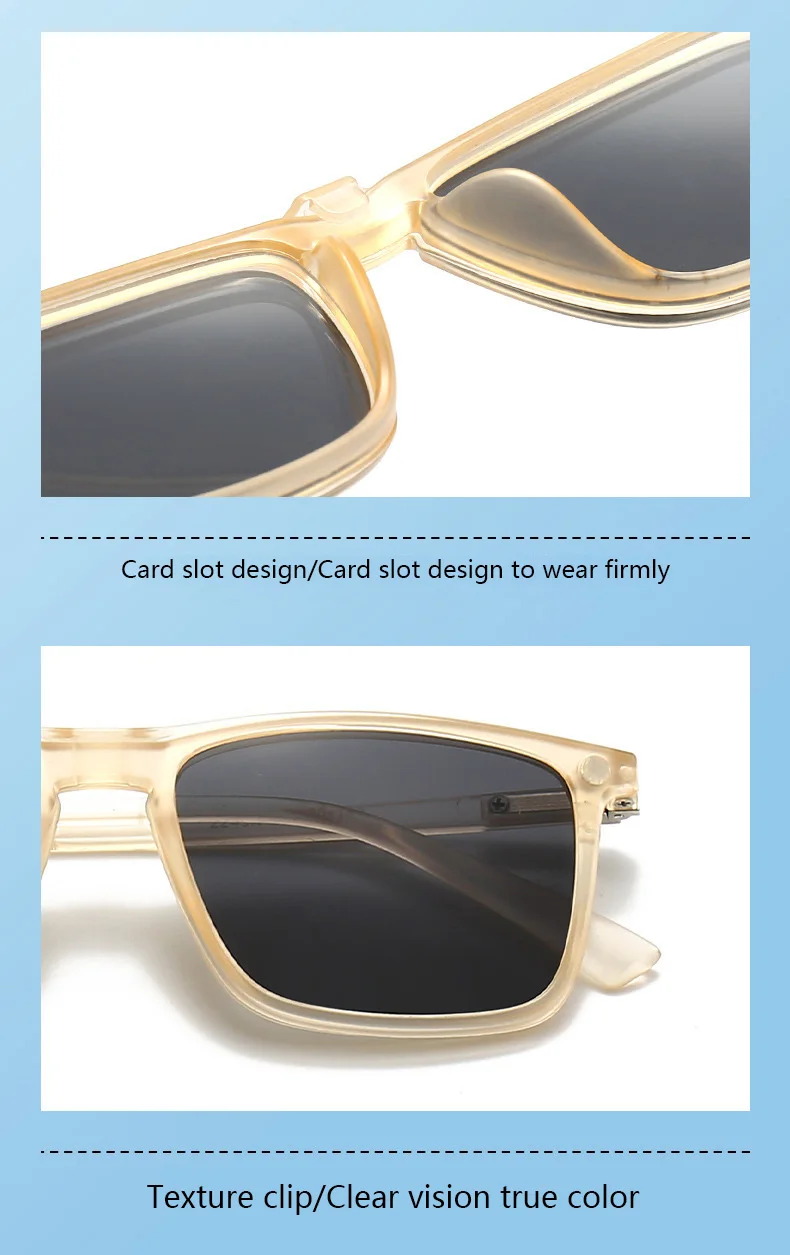 Transparente Damen-Sonnenbrille mit quadratischem Rahmen, 6-in-1-Brille mit magnetischem Clip, polarisierte Nachtsichtbrille für Herren – Detail 28