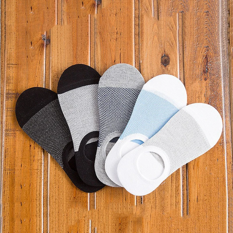 5 Pairs of High Quality Fashion Men Boat Socks Summer Non-Slip Silicone Invisible Cotton Socks Men\'s Ankle Socks Slippers Meiya