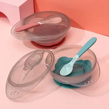 ชามถ้วย set sendok พร้อมที่กันตกสำหรับเด็กอุปกรณ์บนโต๊ะอาหาร mangkuk bertutup ให้อาหารเด็กทารกอาหารชามฝึกรับประทานอาหารสำหรับเด็กทารก