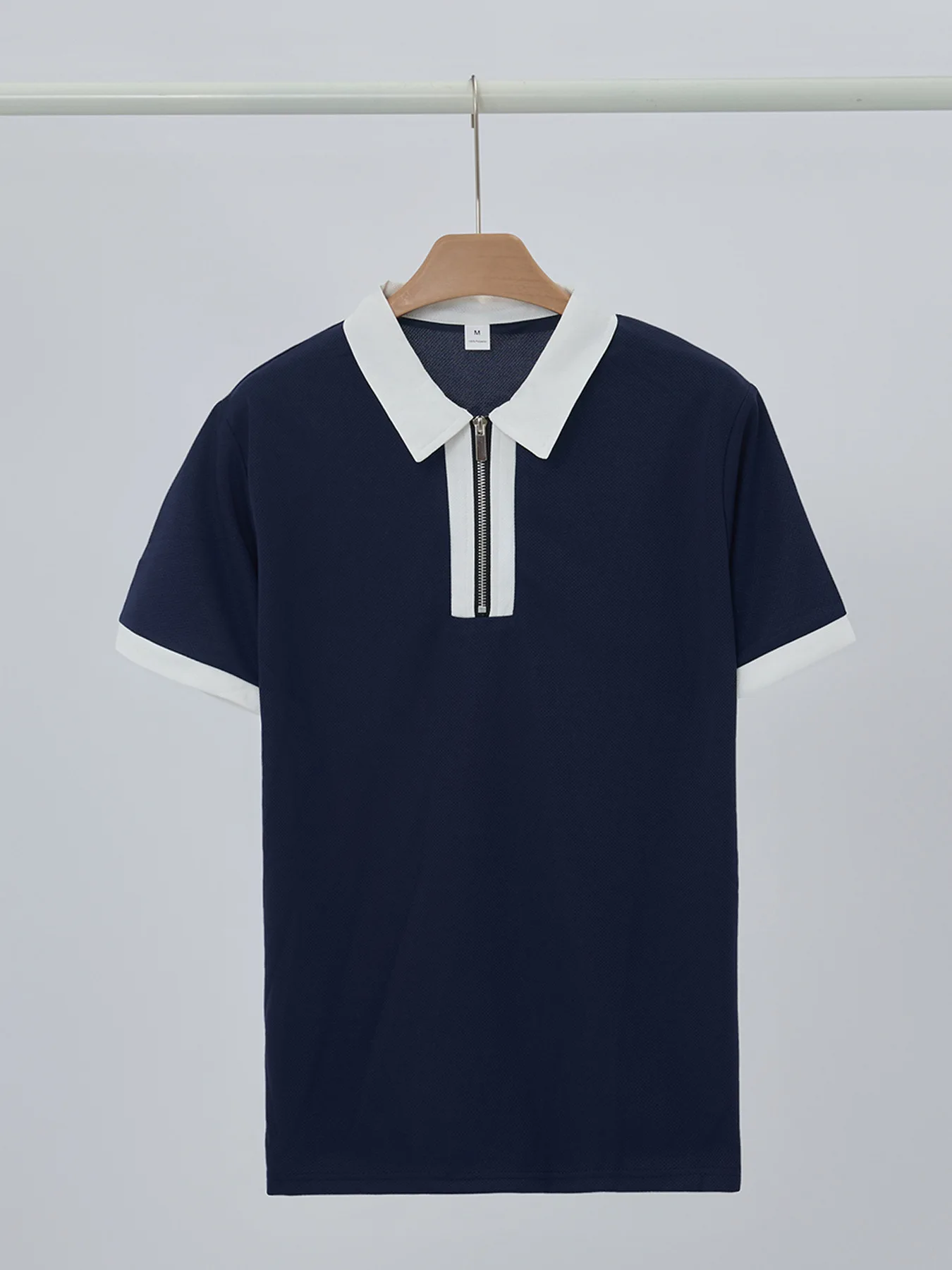 Men's Suit With Zipper Lapel, Solid Color Glossy Plate, Basic Short-Sleeved Top, Pocket, Light Mature Casual Trousers