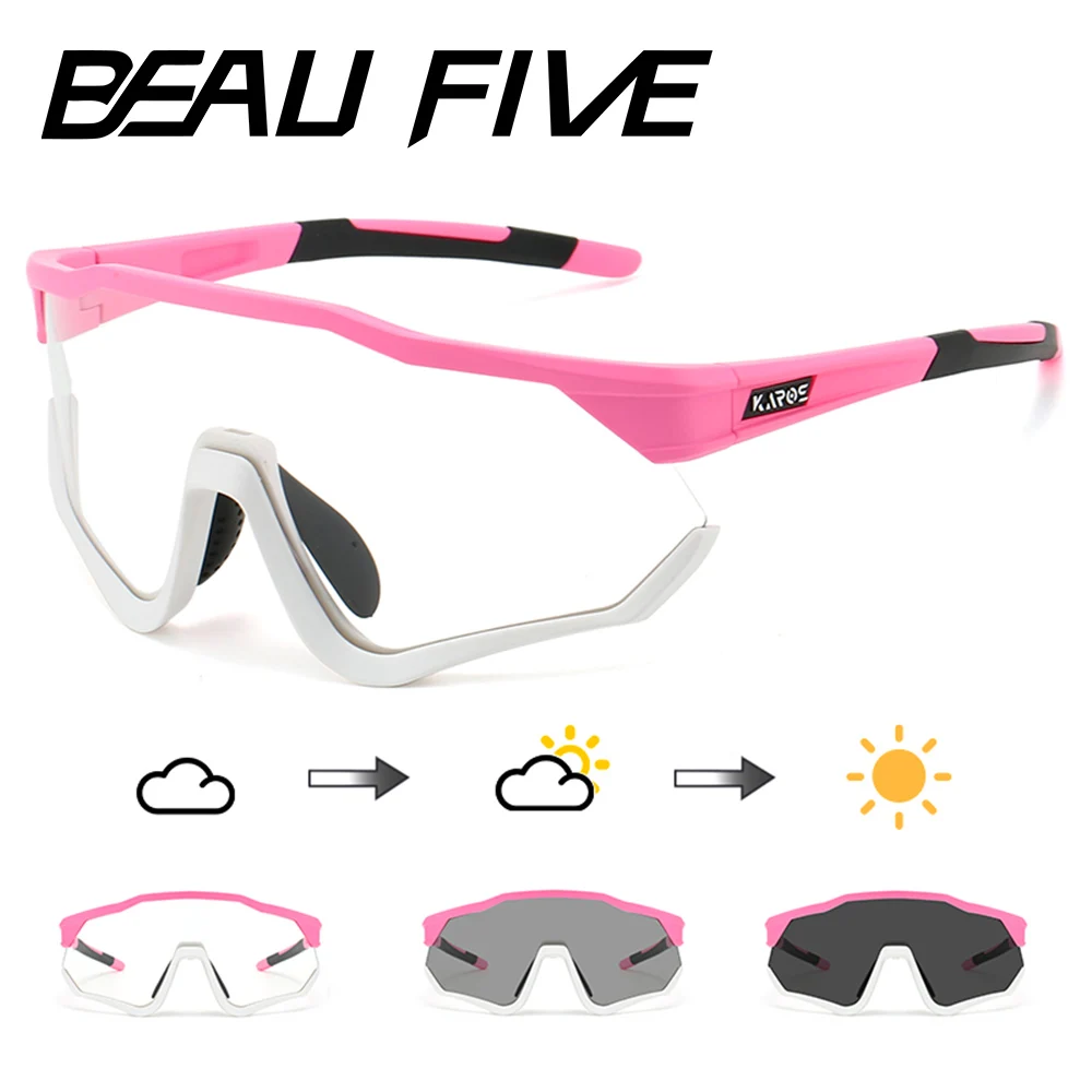 BEAU FIVE Photochromic Cycling Glasses Men Women UV400 Color Changing Sports Sunglasses MTB Mountain Bike Riding Outdoor Eyewear