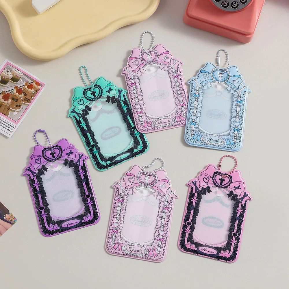 Heart INS Bow Card Photocards Protector Photo Frame Bag Pendant Keychain Key Ring Bowknot Idol Photo Sleeves Photo Pocket Girl