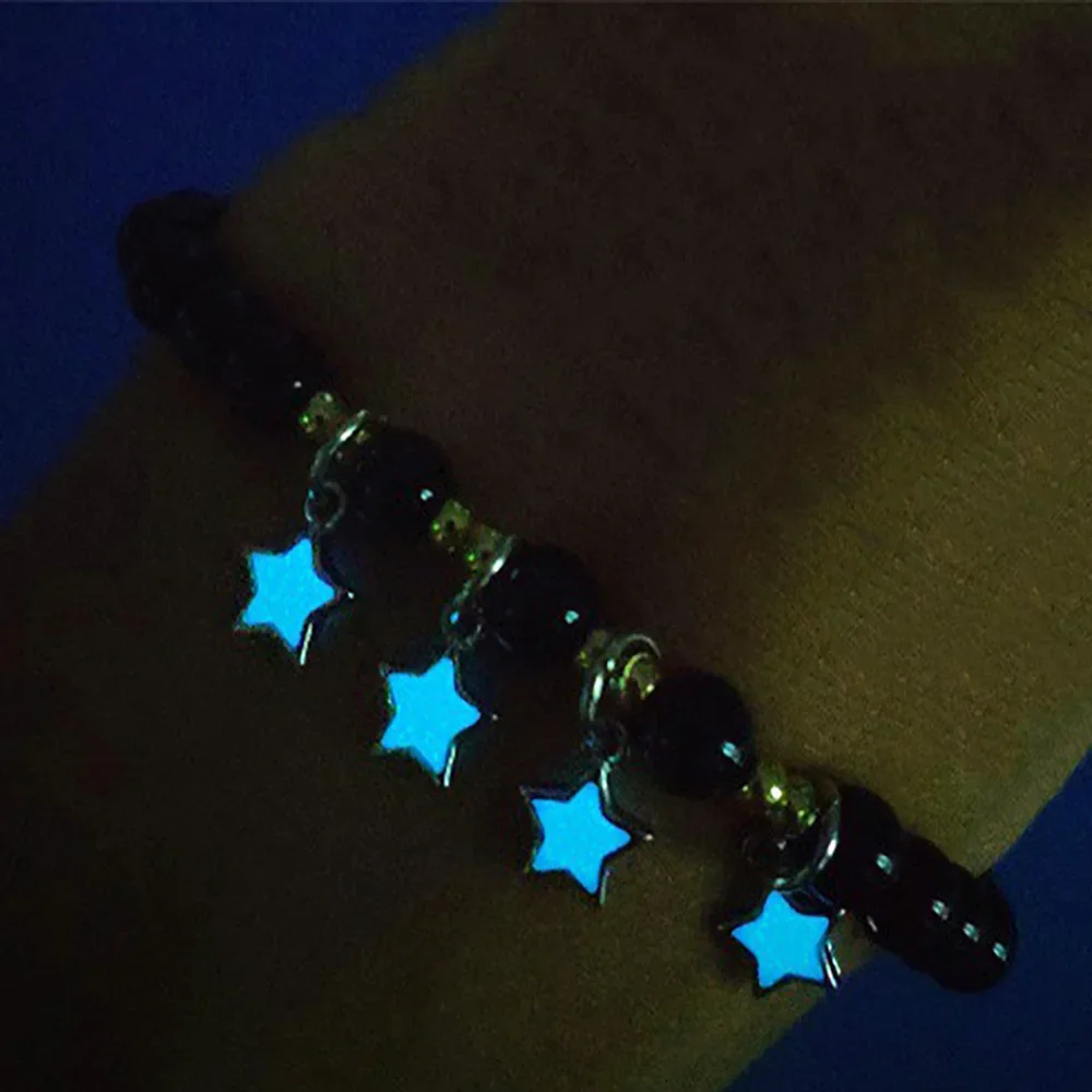 Night Fluorescence Stone Luminous Moon Star Glow In The Dark Bracelet Charm Beads Bracelet for Men Women Halloween Gift